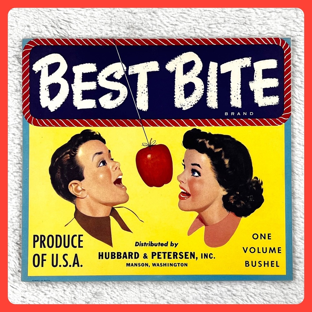 1950s Best Bite Brand Vintage‎ Fruit Crate Label 9" Cardboard Advertising Sign